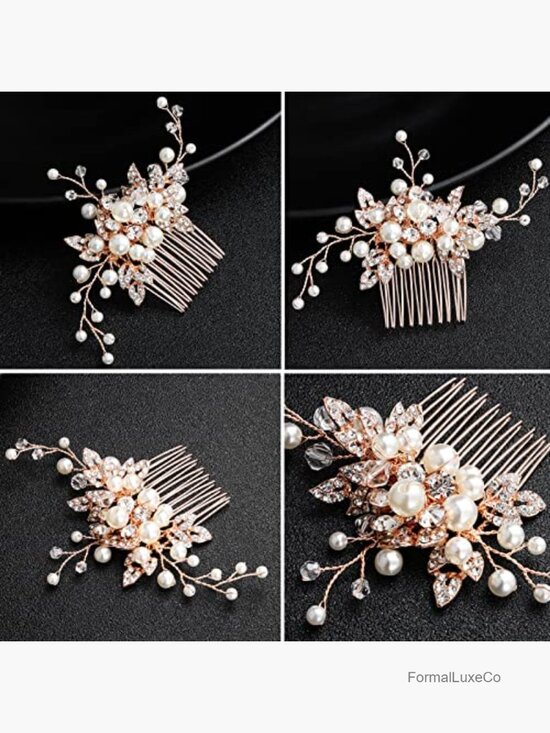 Elegant Rhinestone Pearl Hair Combs Set of 3 Bridal Wedding Updo